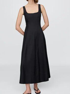 GAP Black Sleeveless Linen Blend Maxi Square Neck Dress